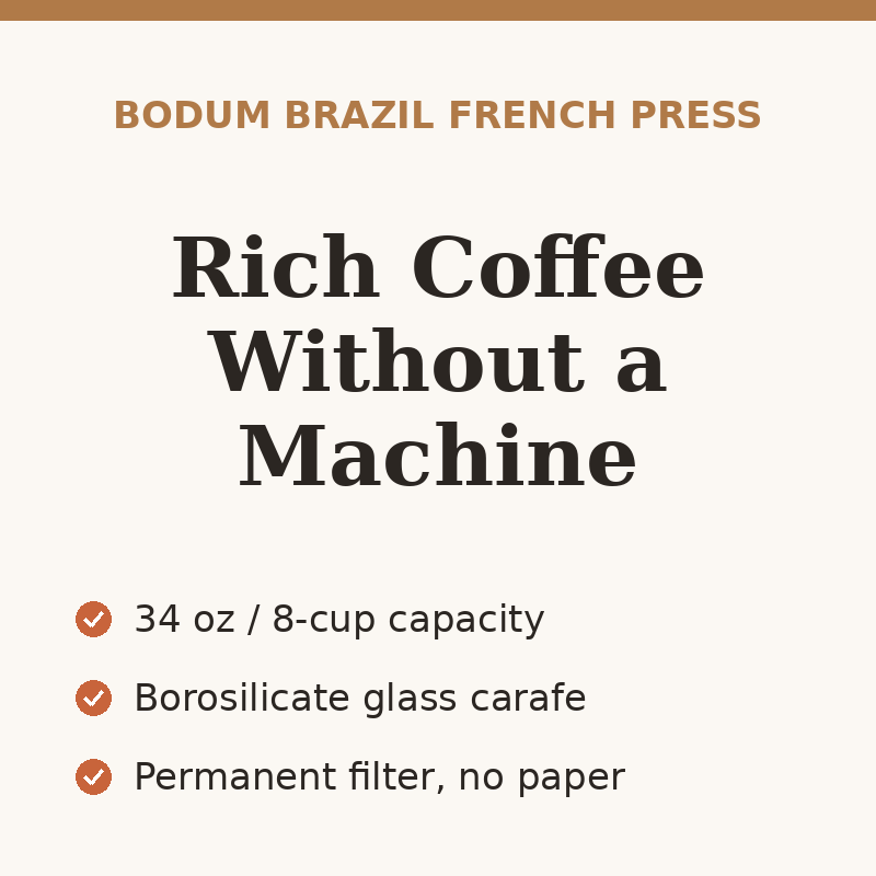 Bodum Brazil French Press Coffee Maker, 34 oz