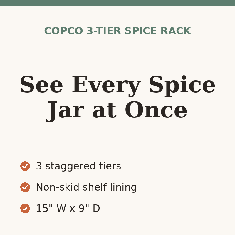 Copco 3-Tier Cabinet Spice Rack, 15-Inch Non-Skid