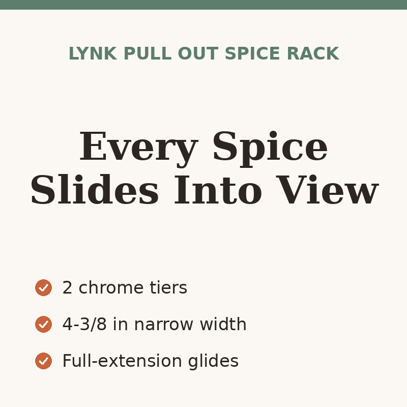 LYNK PROFESSIONAL Pull Out Spice Rack, 4-3/8 Inch Wide