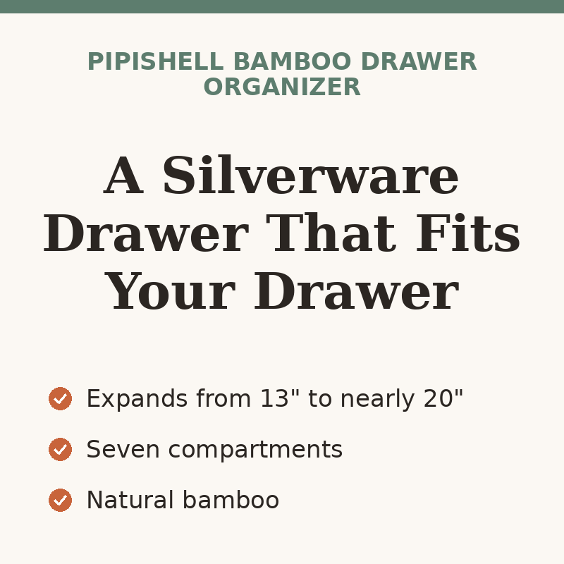 Pipishell Bamboo Expandable Silverware Drawer Organizer