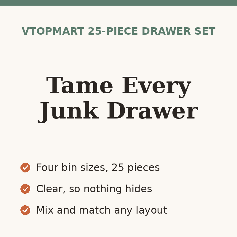 Vtopmart 25-Piece Clear Drawer Organizer Set