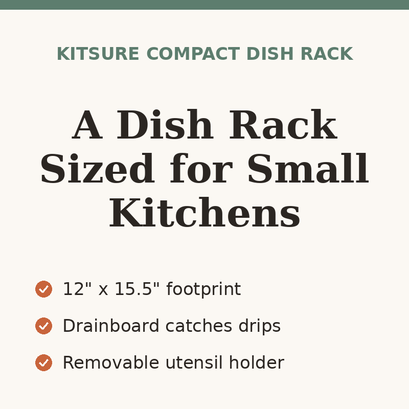Kitsure Compact Dish Drying Rack with Drainboard